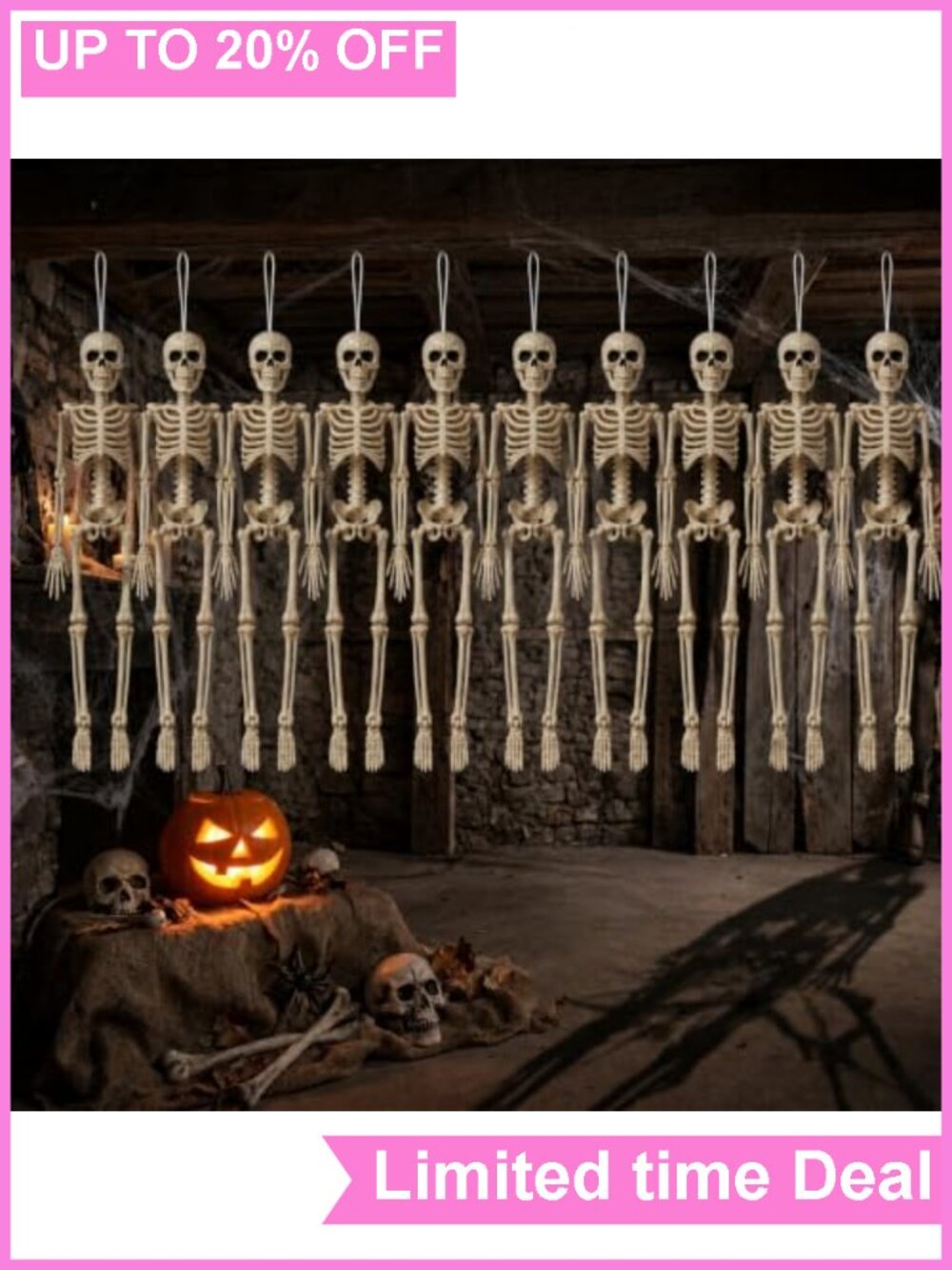 Halloween Hanging Skeletons Decor 16" Plastic Skeleton Props 10PCS